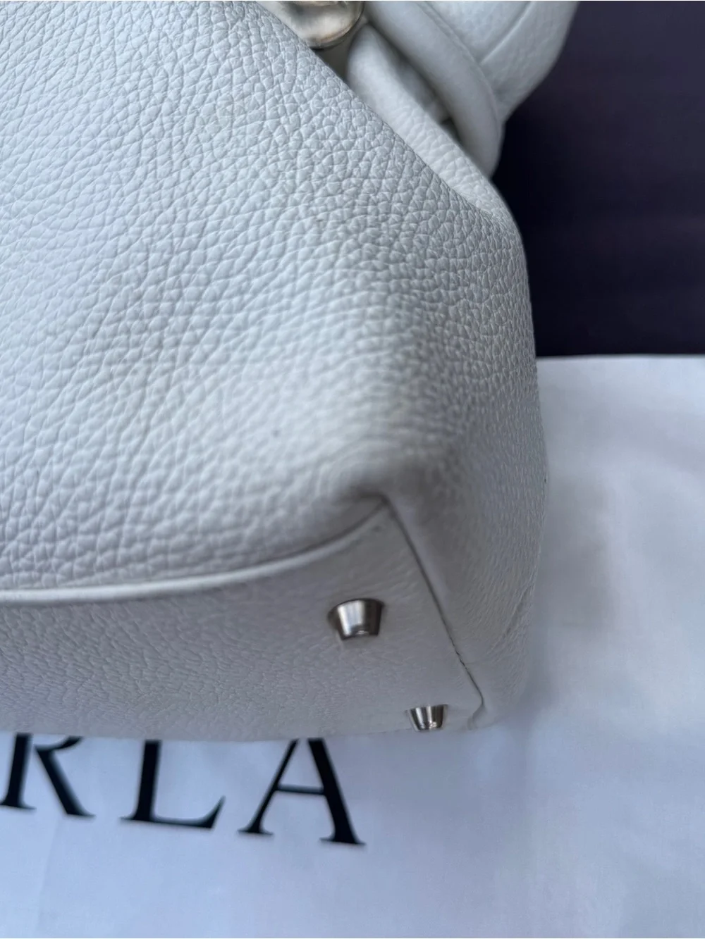Furla Costanza Pebbled Leather Drawstring Tote White Ivory Shoulder Bag VGUC